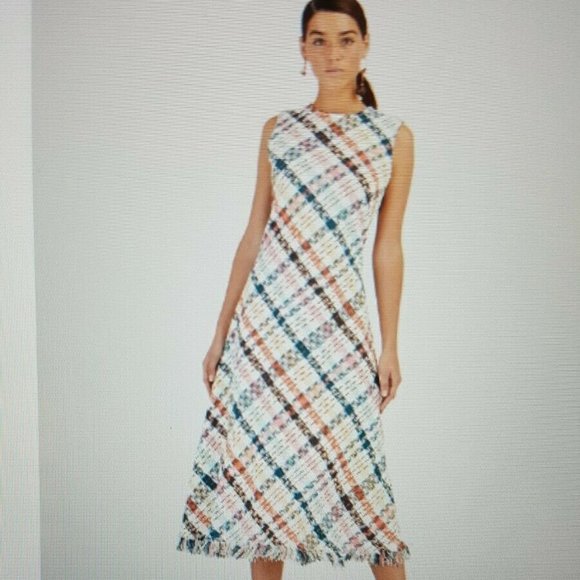 °$2,690 NEW 2020 OSCAR DE LA RENTA DAY DRESS MIDI PEACOCK MULTI US 12 - Picture 3 of 7